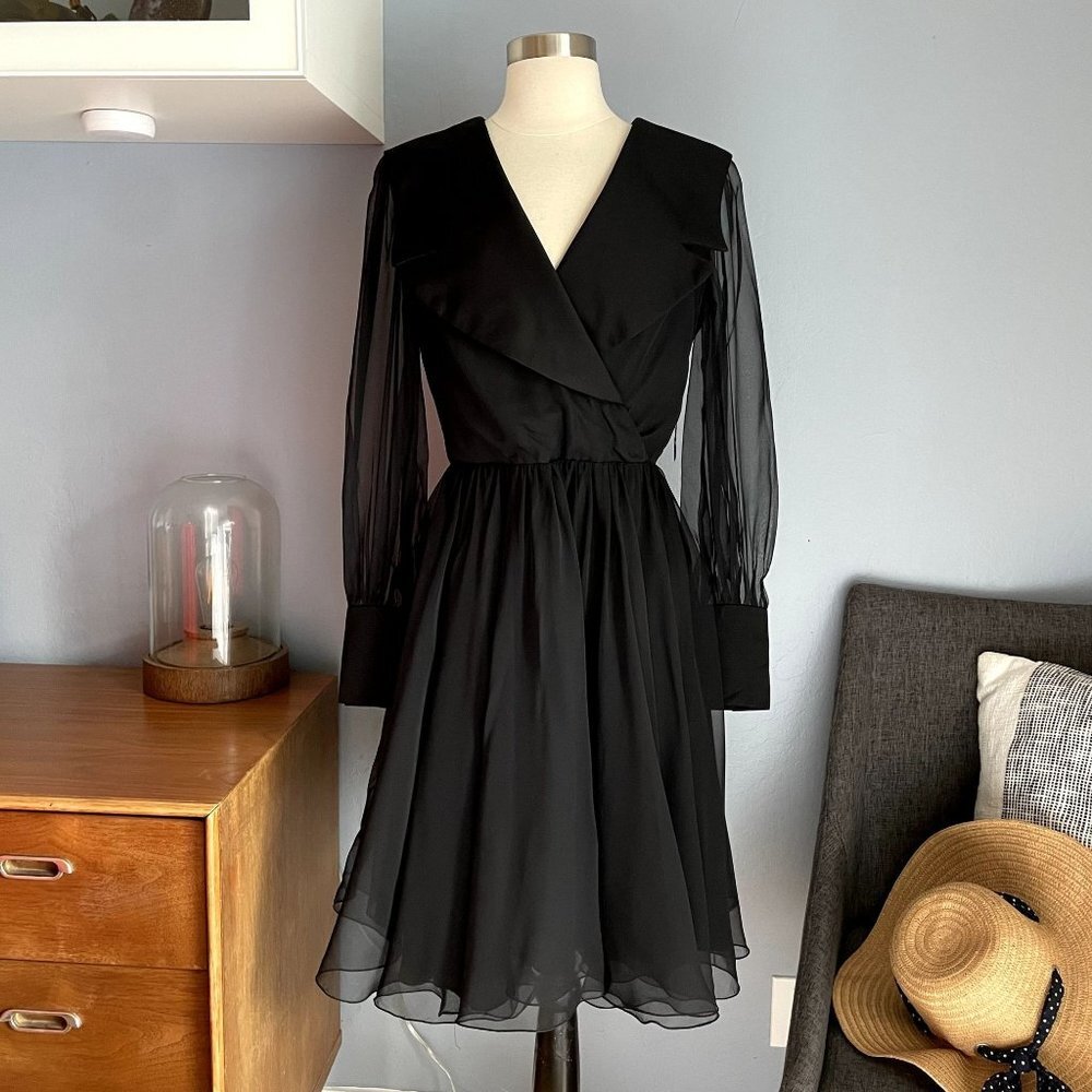 Vintage 60's 70's Coco of California Black Chiffon Dress Cocktail Party